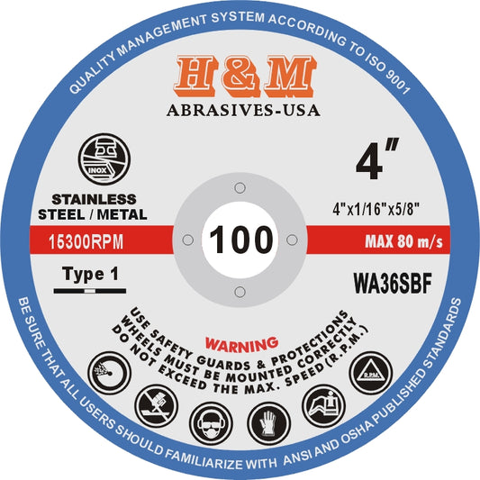 4" x 1/16" x 5/8" Cut-off Wheel for Stainless Steel & Metal