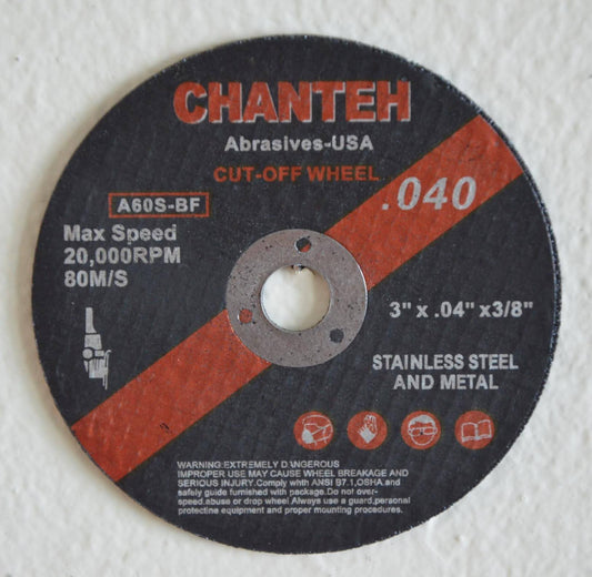 3" x .040" x 3/8" Cut-off Wheel for Stainless Steel & Metal