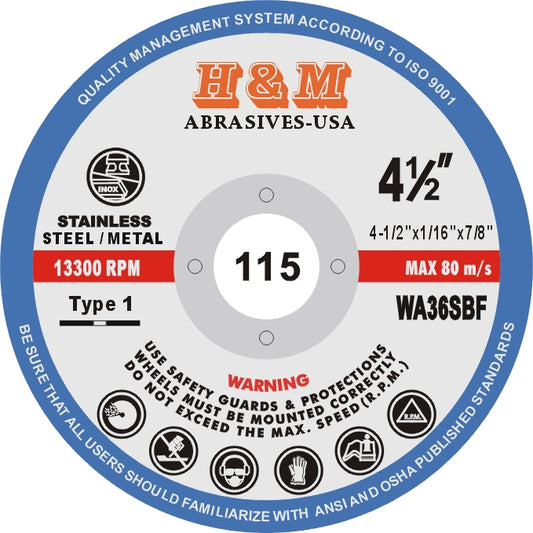 4-1/2" x 1/16" x 7/8" Cut-off Wheel for Stainless Steel & Metal