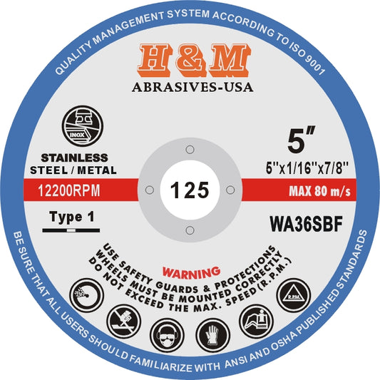 5" x 1/16" x 7/8" Cut-off Wheel for Stainless Steel & Metal