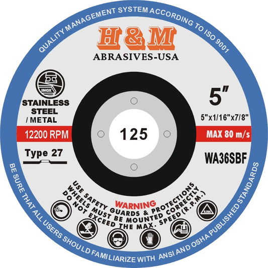5" x 1/16" x 7/8" Cut-off Wheel for Stainless Steel & Metal Type 27