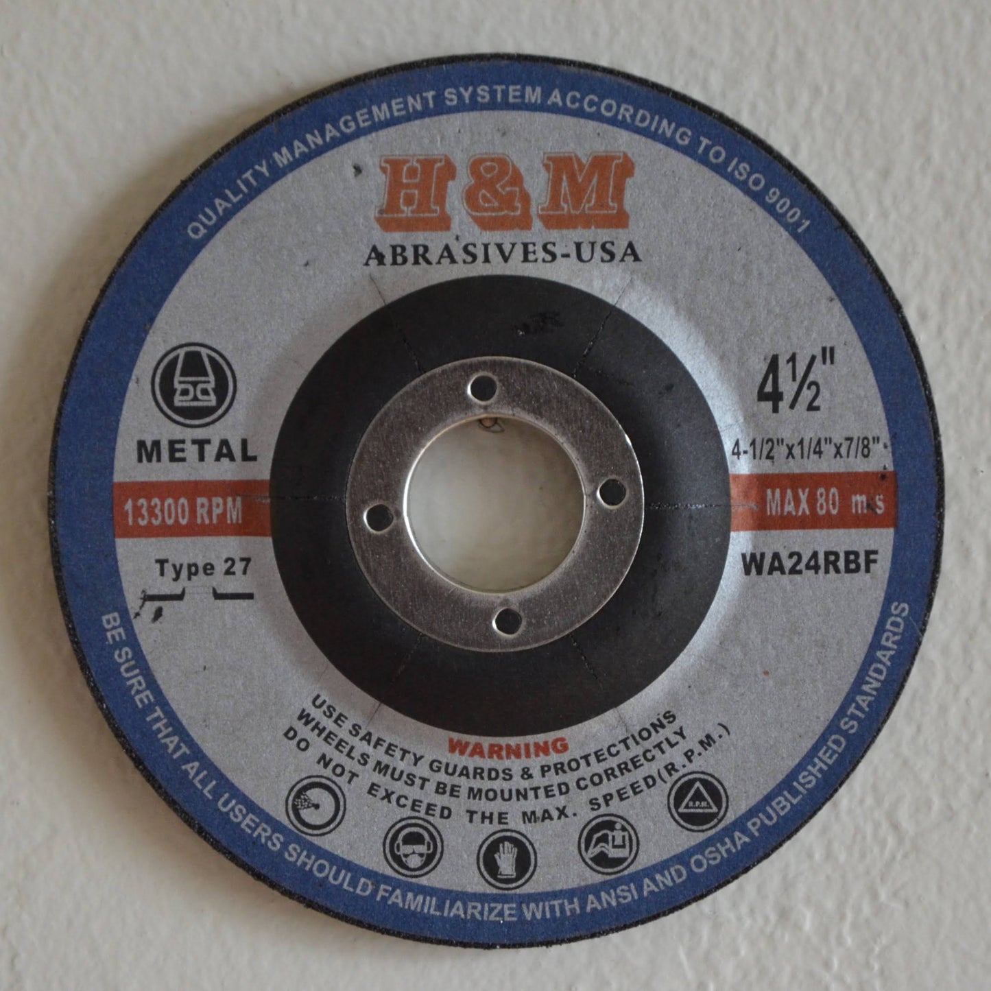 4-1/2" x 1/4" x 7/8" Metal GRINDING WHEELS for Angle Grinder tool - 10 Pack
